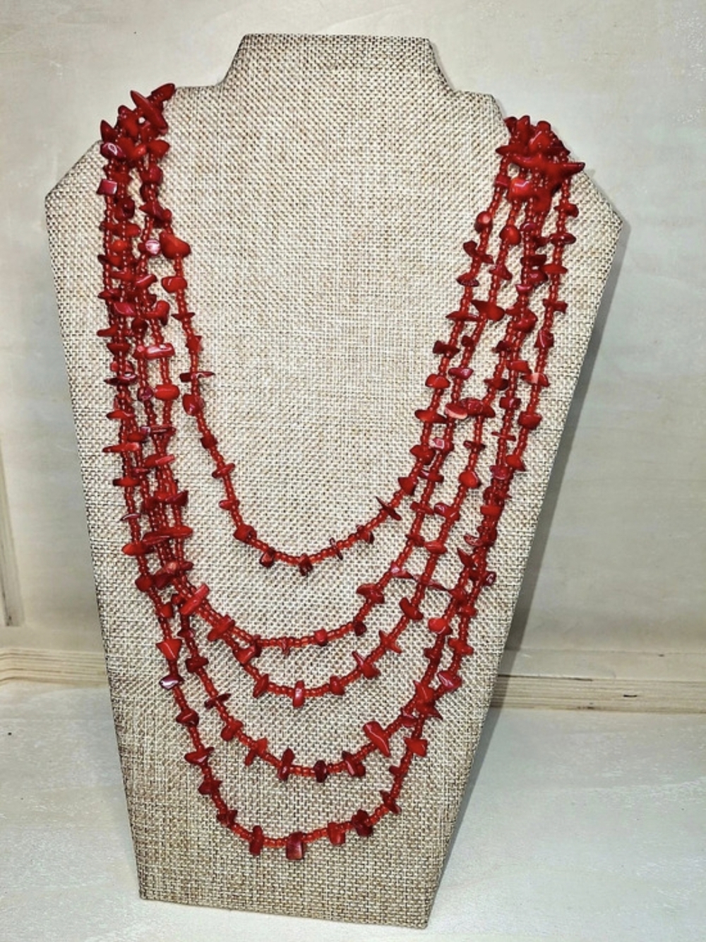 Layered Red Beaded Necklace Like New